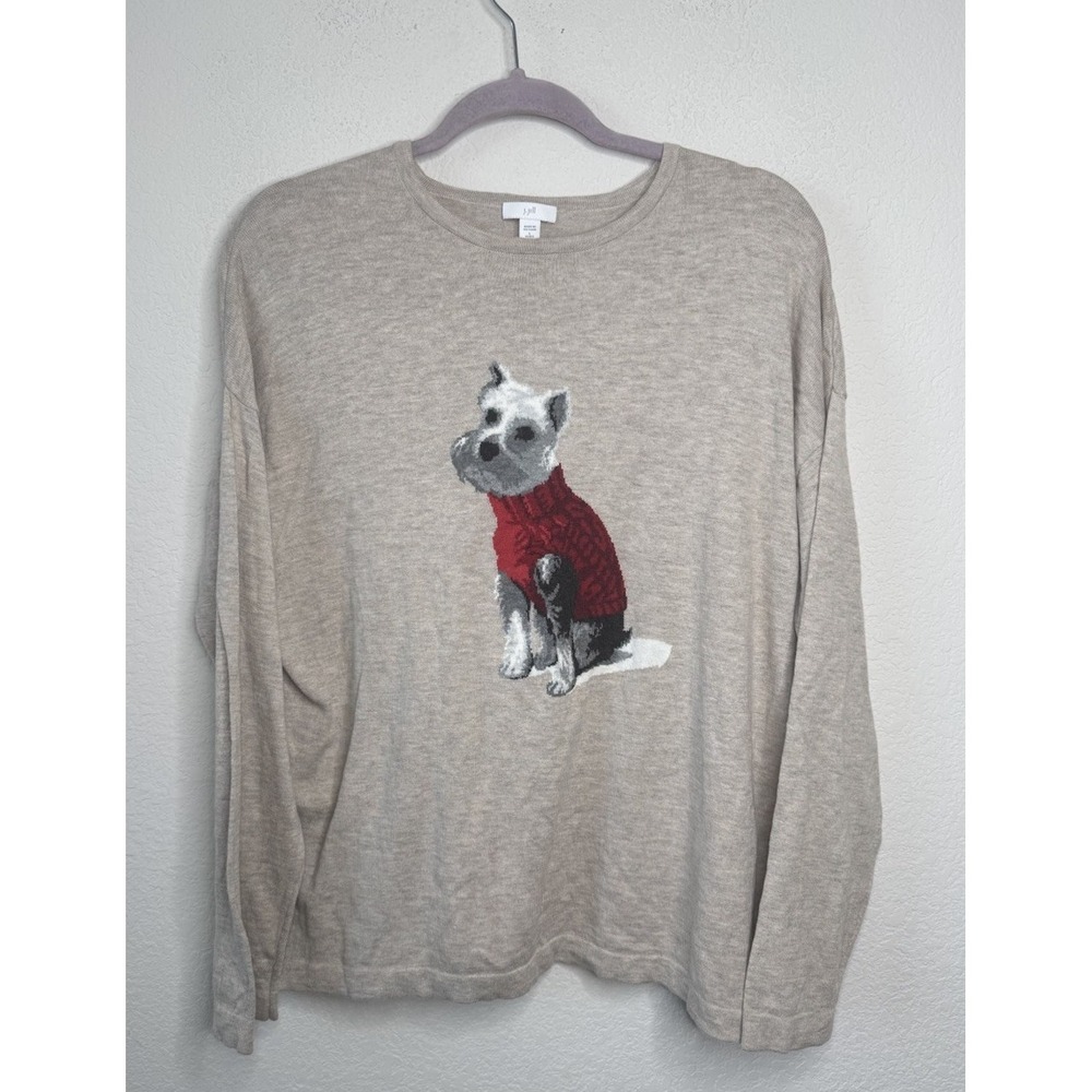 J. Jill Schnauzer Weston The Dog Sweater Large Petite Beige Pullover Preppy‎